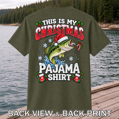 This Is My Christmas Pajama Shirt Bass Fishing T-Shirt | Back Print