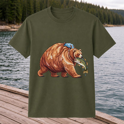 Bear Carrying Bass Fishing Wildlife Graphic T-Shirt