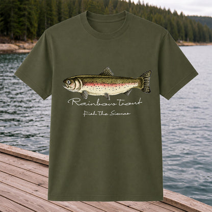 Rainbow Trout T-Shirt Fish The Sierras Fly Fishing Vintage Angler Tee