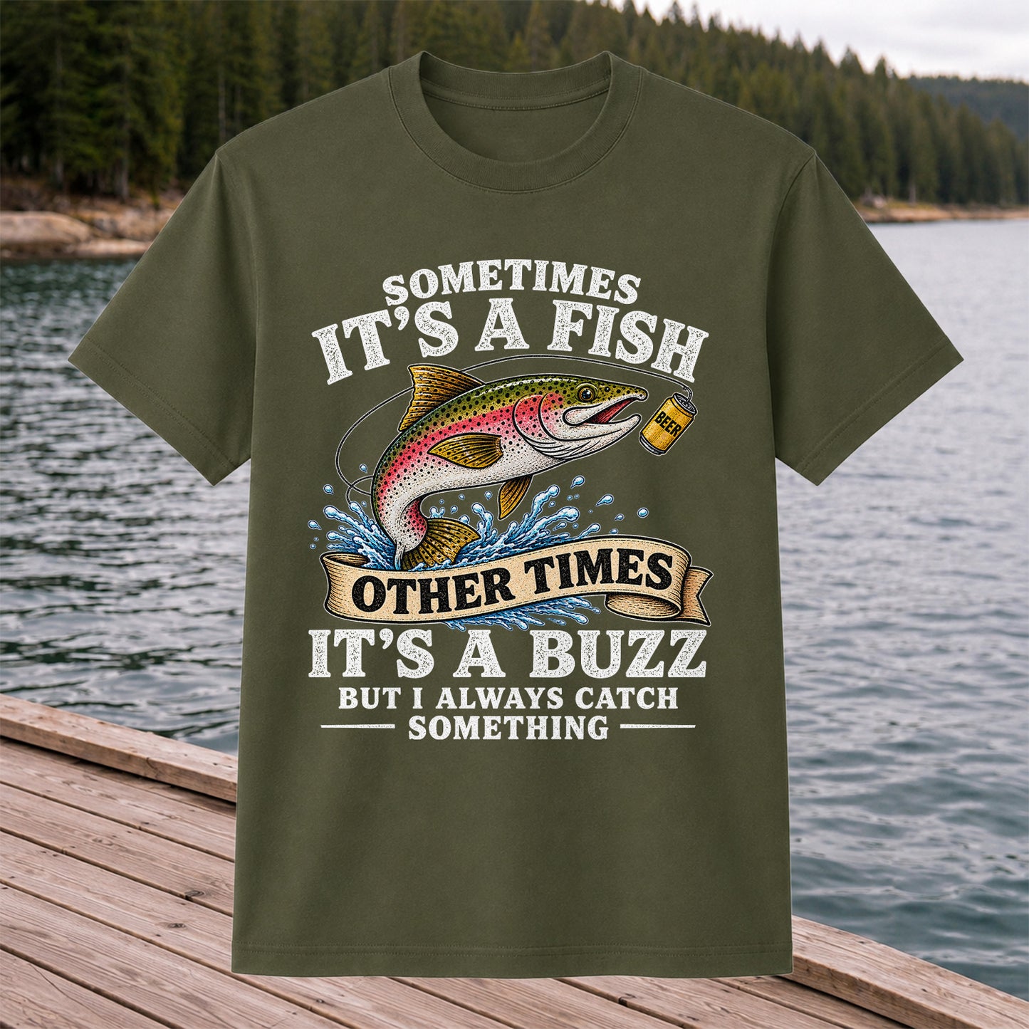 Sometimes It's a Fish Other Times It's a Buzz Rainbow Trout T-Shirt