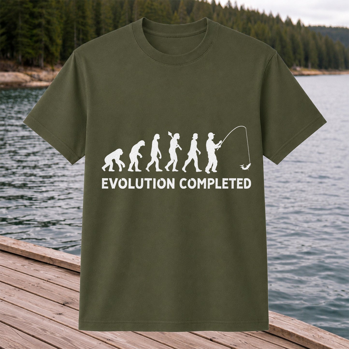 Evolution Completed Angler Silhouette Funny Fishing T-Shirt