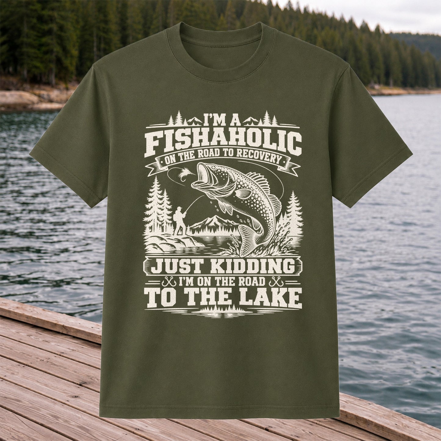 I'm a Fishaholic On the Road to Recovery Funny Trout Fishing T-Shirt