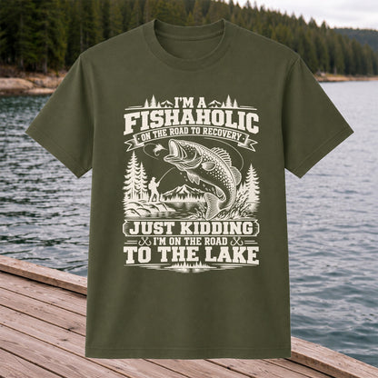 I'm a Fishaholic On the Road to Recovery Funny Trout Fishing T-Shirt