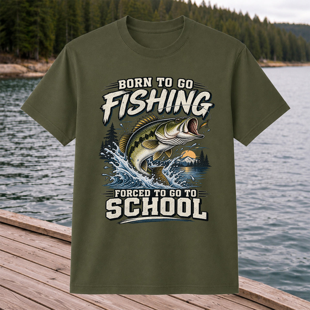 Born to Go Fishing Forced to Go to School Largemouth Bass T-Shirt