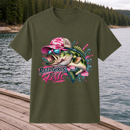 Reel Girls Fish Pink Largemouth Bass Fishing T-Shirt