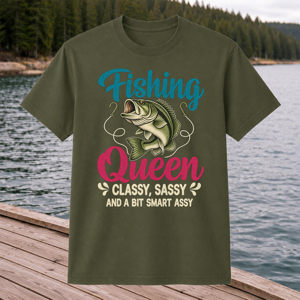Fishing Queen Bass Funny Fishing Graphic T-Shirt