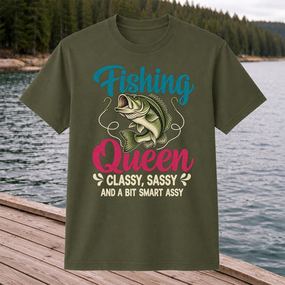 Fishing Queen Bass Funny Fishing Graphic T-Shirt