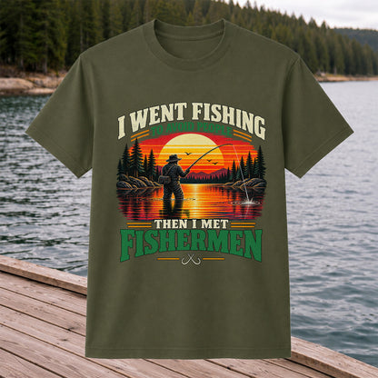 Sunset Fisherman Fishing Humor Graphic T-Shirt