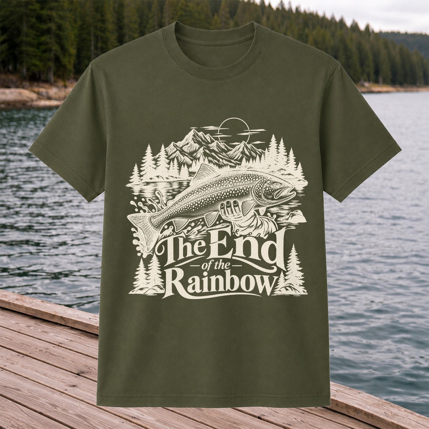 The End of the Rainbow Trout and Mountain Fishing Graphic T-Shirt
