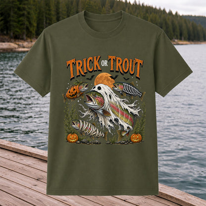Trick or Trout Halloween T-Shirt Funny Trout Fishing Halloween Tee