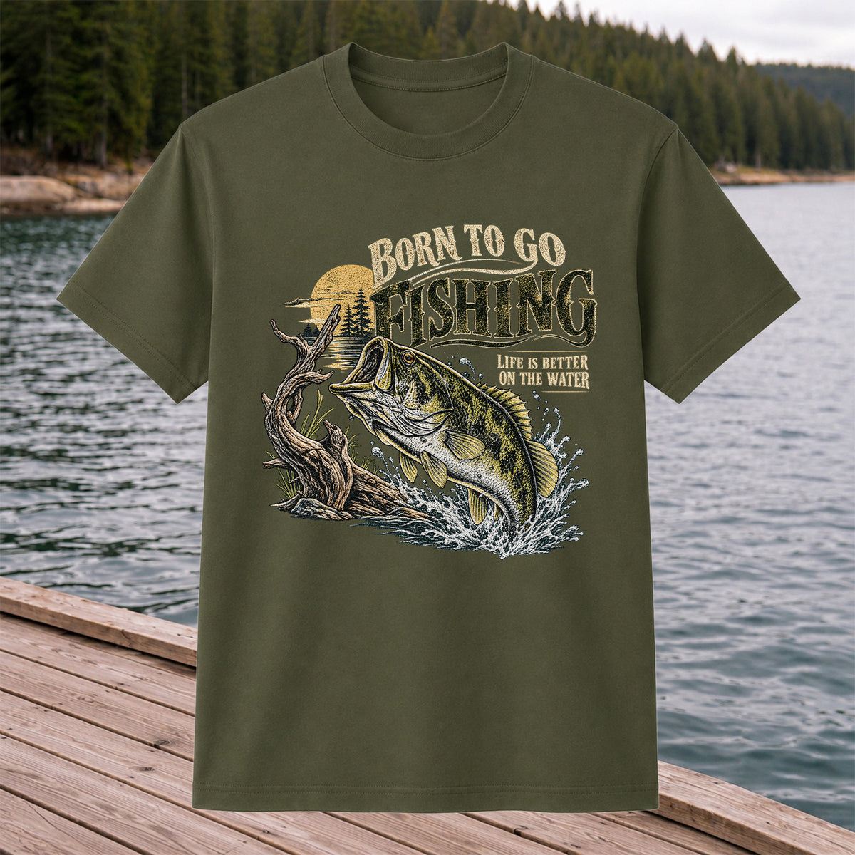 Born to Go Fishing Largemouth Bass Graphic T-Shirt