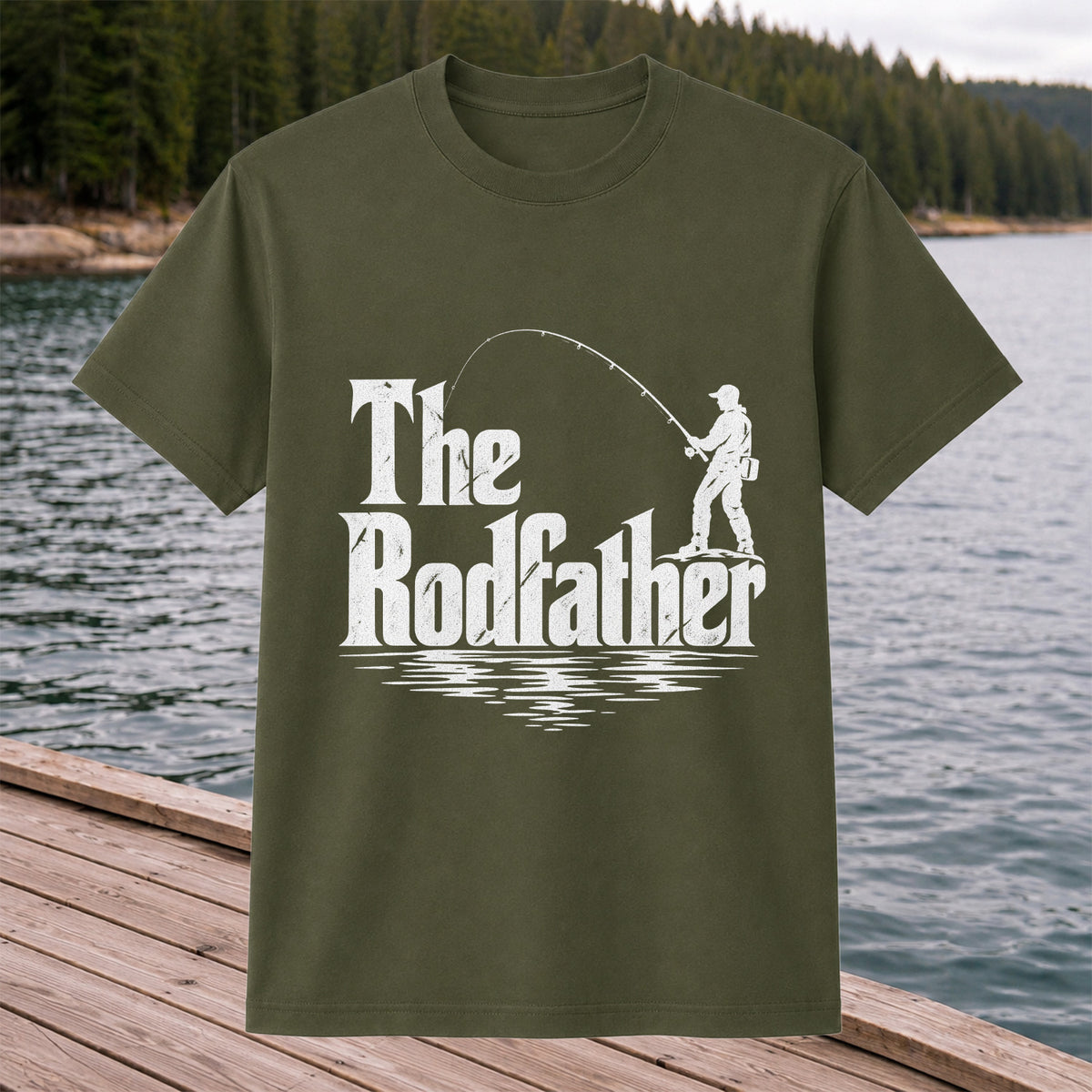 The Rodfather Funny Fishing Graphic T-Shirt