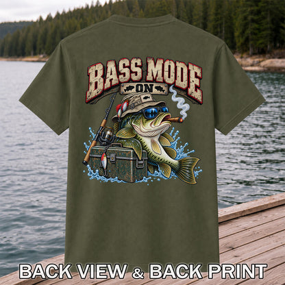 Bass Mode On Funny Bass with Cigar Fishing Graphic T-Shirt | Back Print