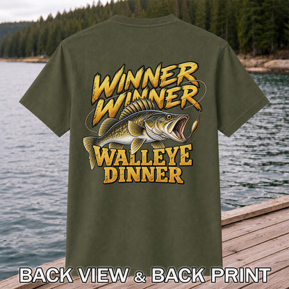 Winner Winner Walleye Dinner Funny Fishing Graphic T-Shirt | Back Print