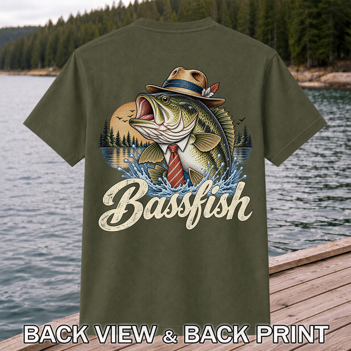 Cowboy Hat Bass Fishing Graphic T-Shirt | Back Print