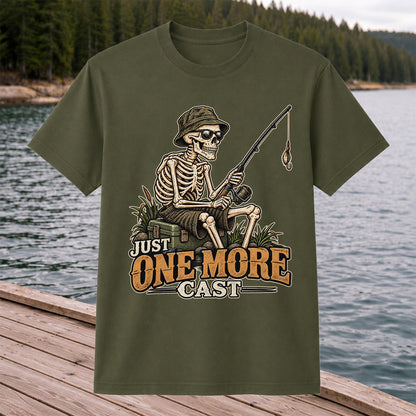 Just One More Cast Skeleton Angler Funny Fishing T-Shirt