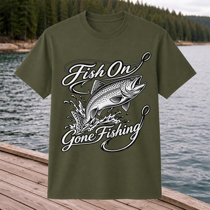 Fish On Gone Fishing Jumping Trout Graphic T-Shirt