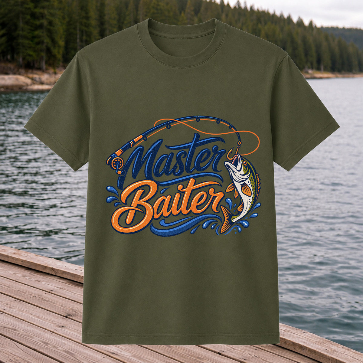 Master Baiter Funny Fishing Rod and Jumping Fish T-Shirt