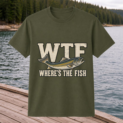 WTF Where’s the Fish Funny Fishing Graphic T-Shirt