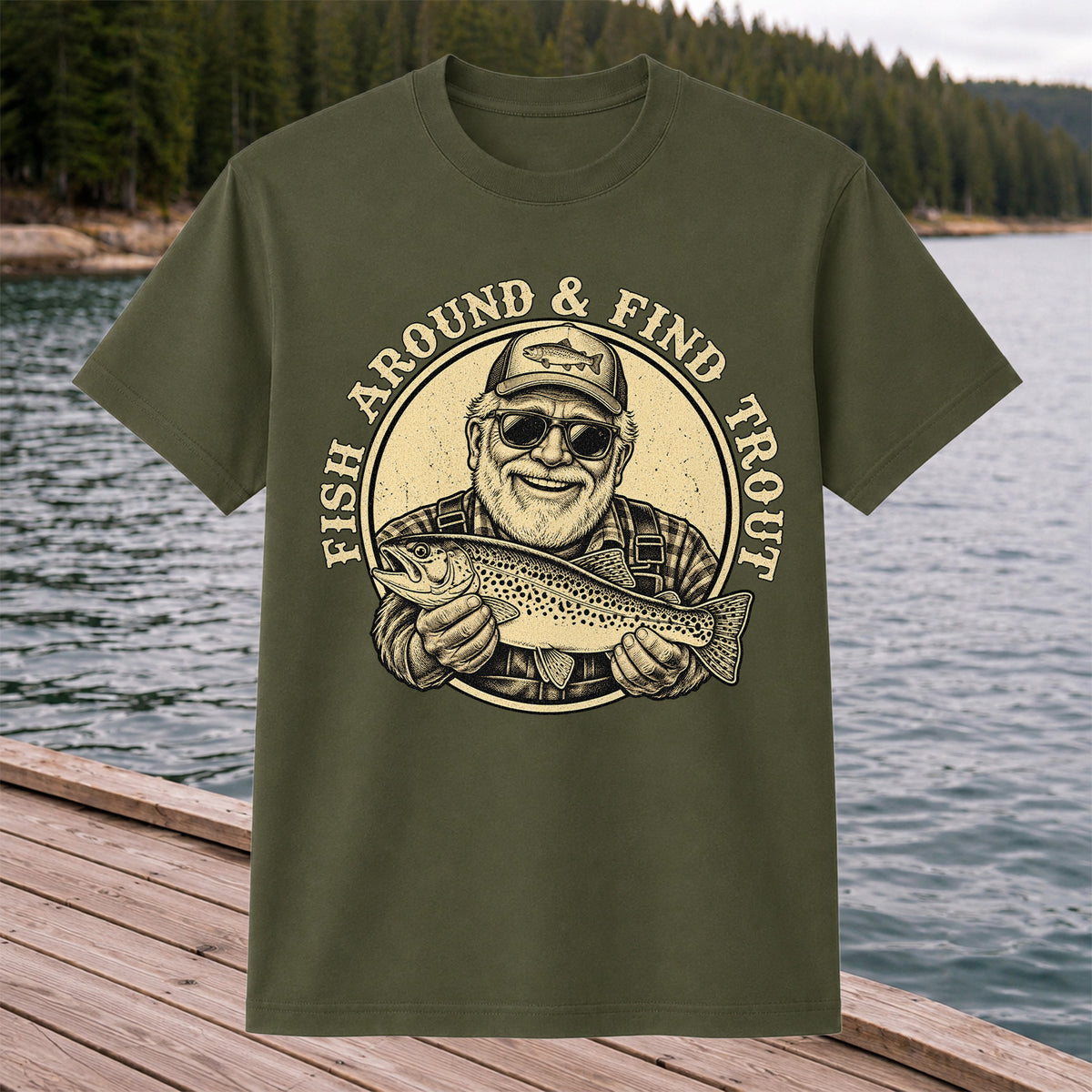 Fish Around & Find Trout Vintage Fisherman Fishing T-Shirt