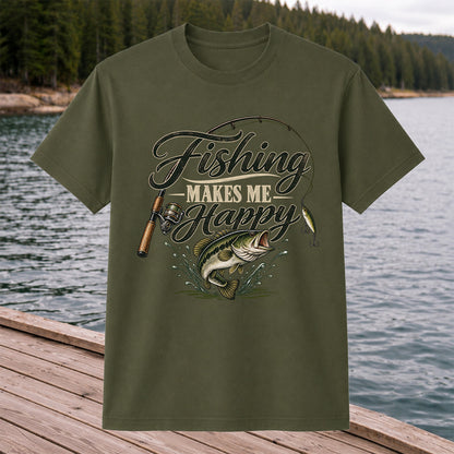 Fishing Makes Me Happy Bass Fishing Graphic T-Shirt