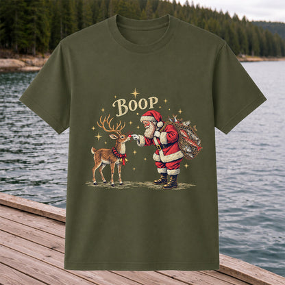 Santa and Reindeer Fishing Christmas Graphic T-Shirt