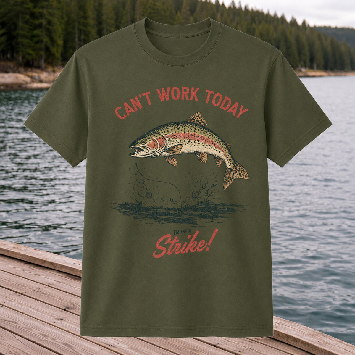 Can't Work Today Strike Rainbow Trout Vintage Fishing T-Shirt