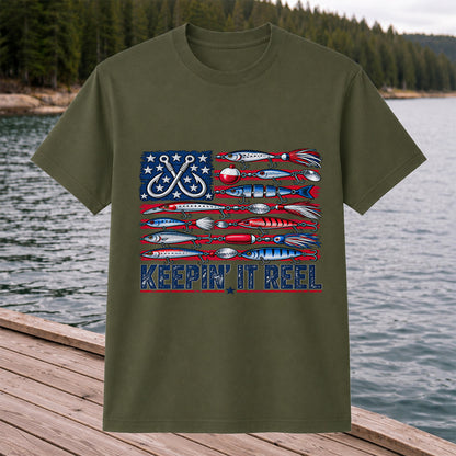 Keepin' It Reel American Flag Fishing Lures Graphic T-Shirt