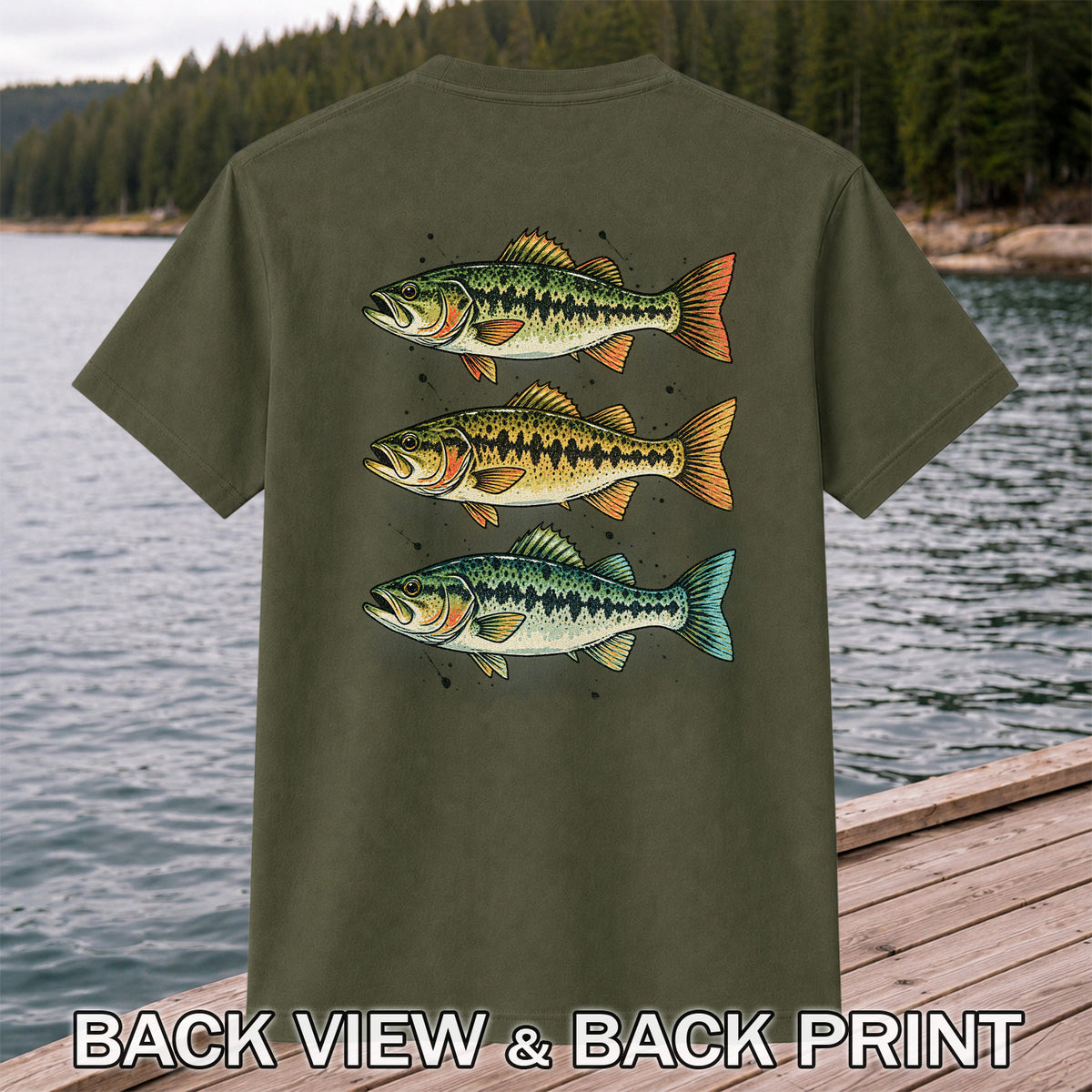 Three Bass Fishing Graphic T-Shirt | Back Print