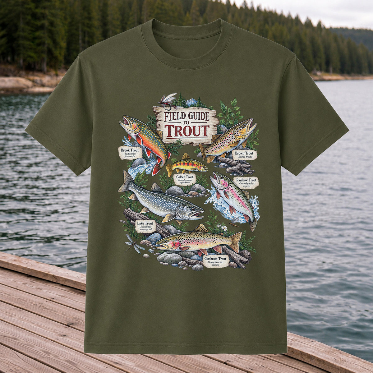 Field Guide to Trout Vintage Freshwater Fishing Graphic T-Shirt