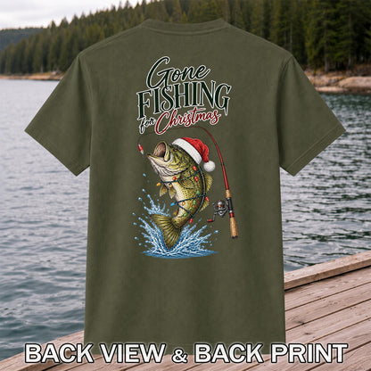 Gone Fishing for Christmas Bass Fishing Graphic T-Shirt | Back Print