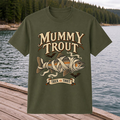 Mummy Trout Trick or Trout Halloween Fishing T-Shirt
