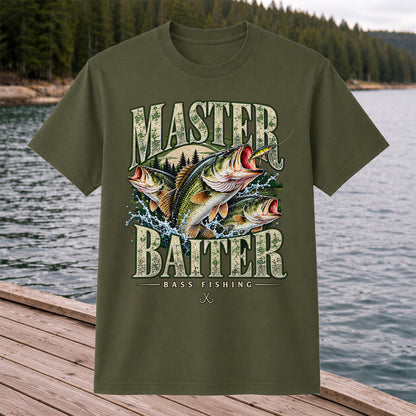 Master Baiter Bass Fishing Funny Vintage Graphic T-Shirt