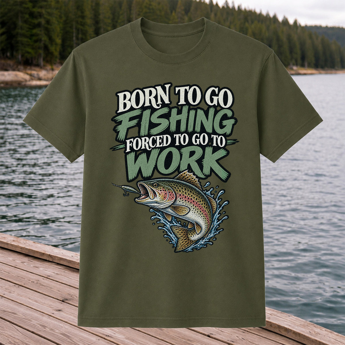 Born to Go Fishing Forced to Go to Work Rainbow Trout T-Shirt