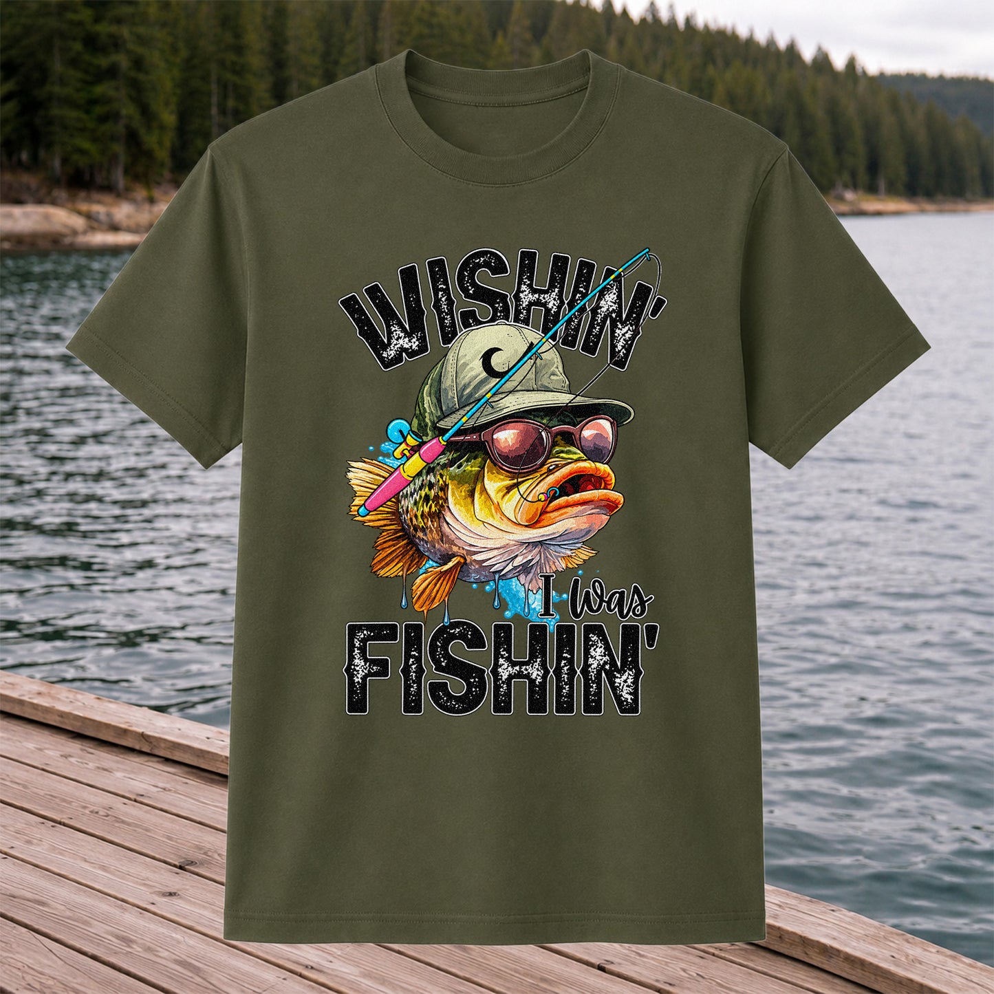 Wishin' I Was Fishin' Funny Sunfish Graphic T-Shirt