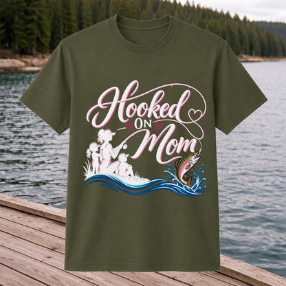 Hooked on Mom Rainbow Trout Family Fishing T-Shirt