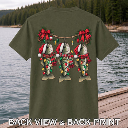 Christmas Fish Ornament Fishing Graphic T-Shirt | Back Print