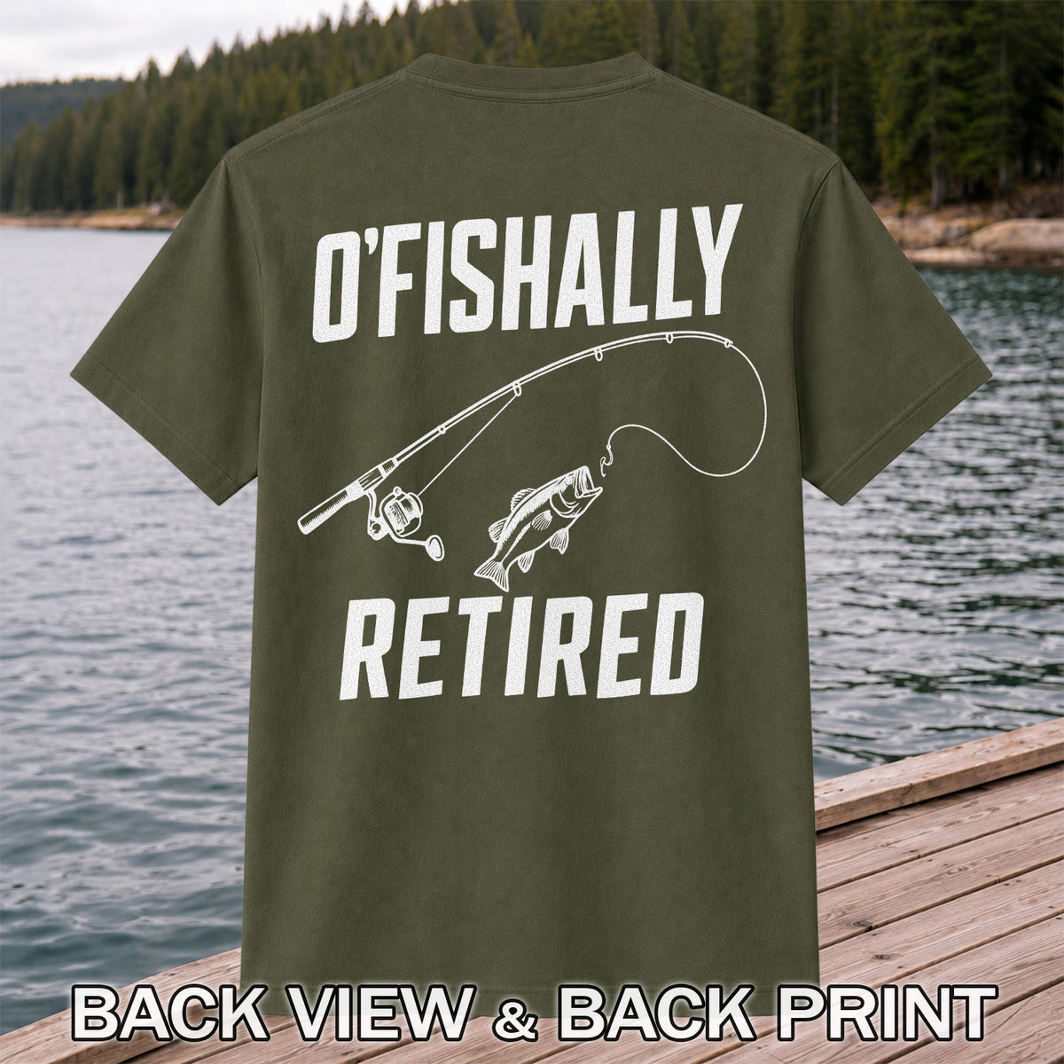Retirement Fishing Graphic T-Shirt with Fishing Rod and Bass | Back Print