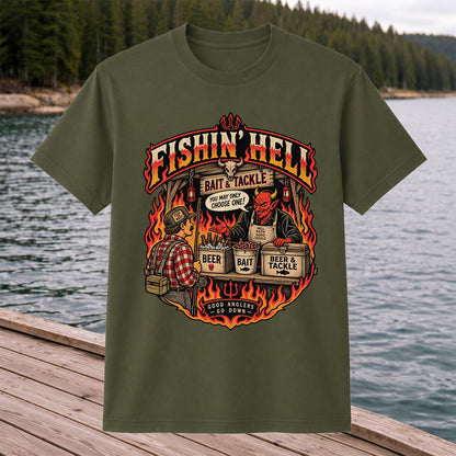 Fishin' Hell Devil Bait and Tackle Funny Fishing T-Shirt