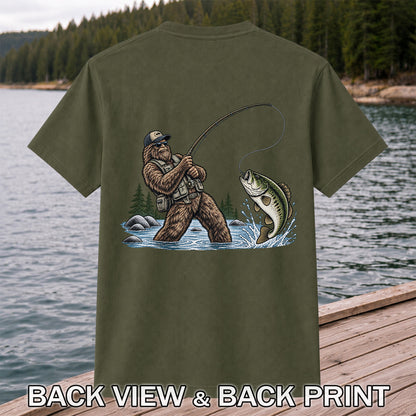 Bear Catching Bass Fishing Graphic T-Shirt | Back Print