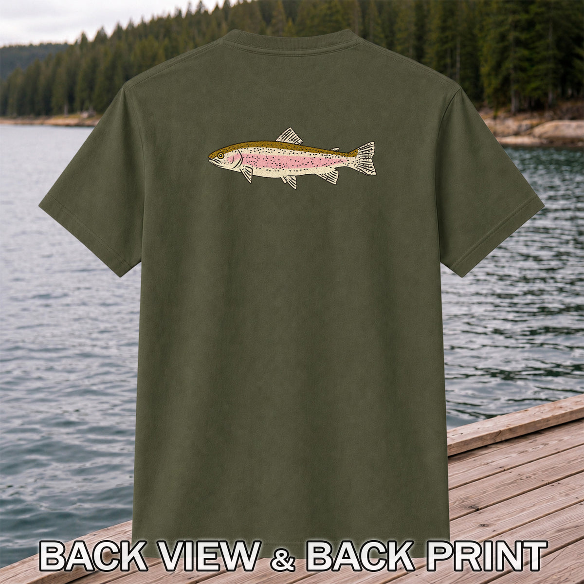 Rainbow Trout Freshwater Fishing Graphic T-Shirt | Back Print