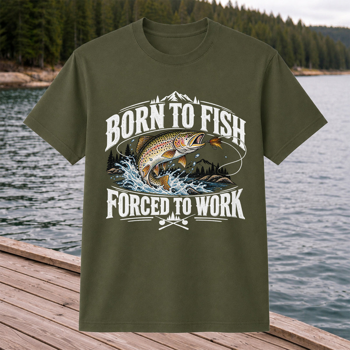 Brown Trout Mountain Lake Fishing Graphic T-Shirt