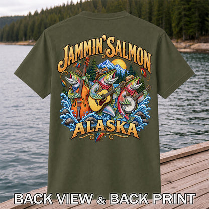 Salmon Music Band Alaska Fishing Graphic T-Shirt | Back Print