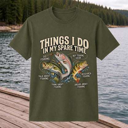 Things I Do in My Spare Time Bass, Rainbow Trout and Perch Fishing T-Shirt