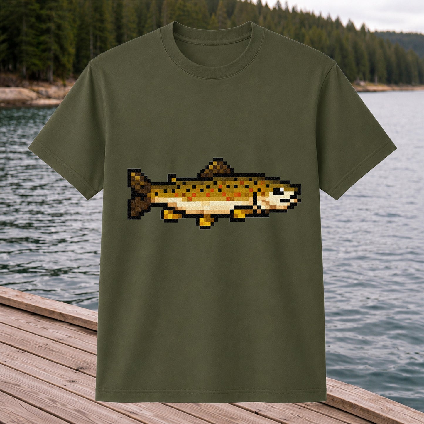Pixel Art Trout Fishing T-Shirt Retro Fishing Tee