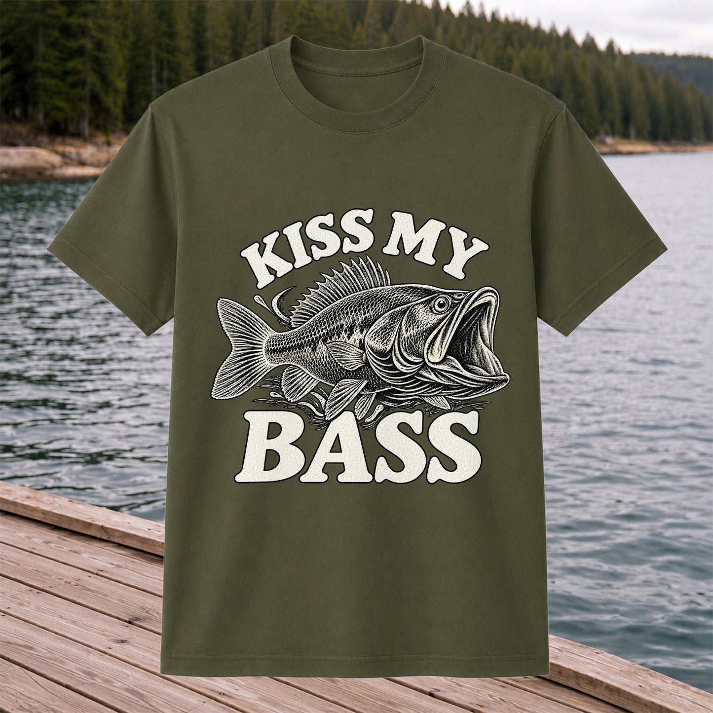 Kiss My Bass Vintage Fish Funny Fishing T-Shirt