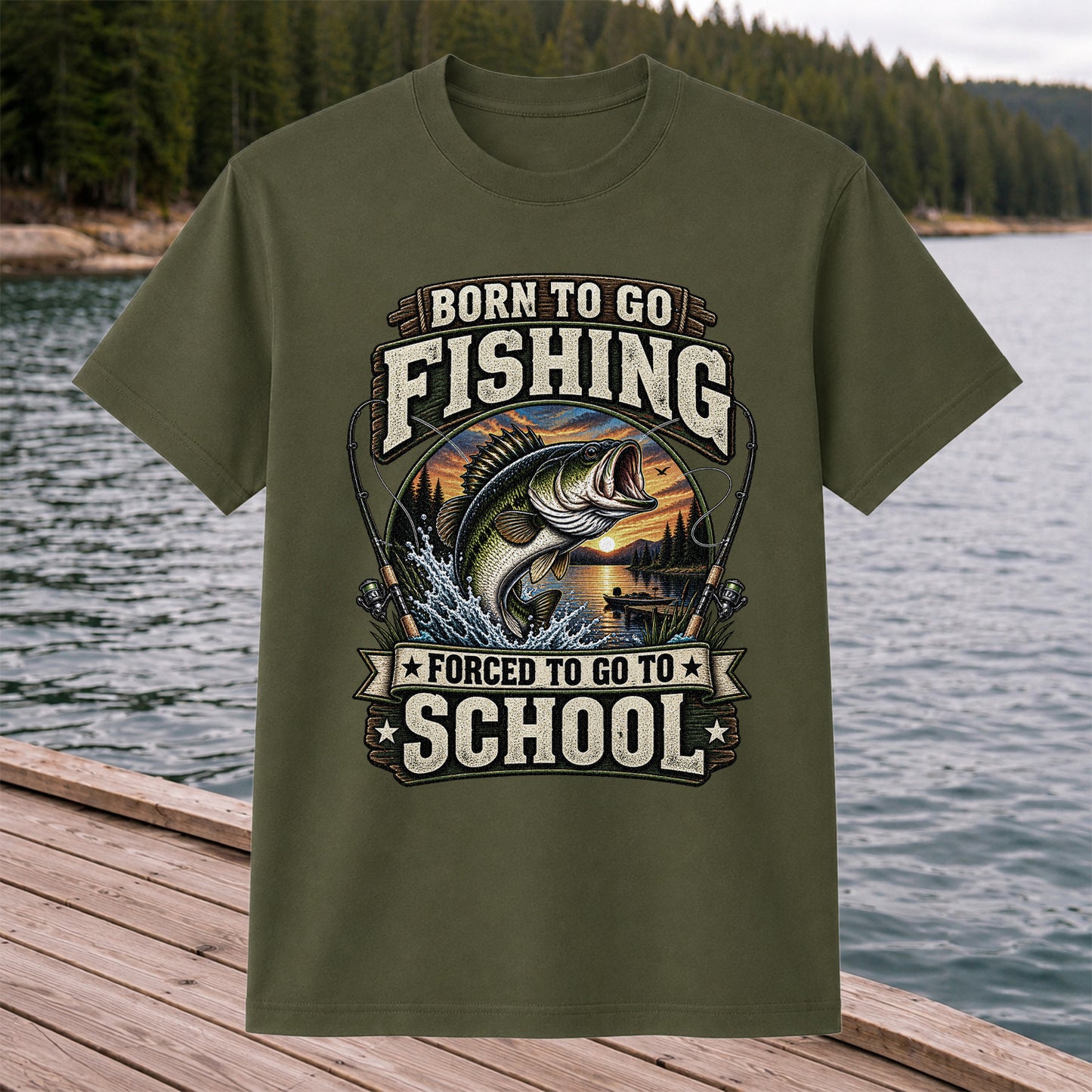 Born to Go Fishing Forced to Go to School Bass Fishing T-Shirt