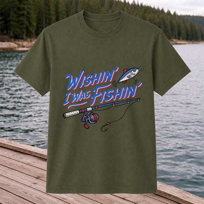 Wishin' I Was Fishin' Fishing Rod and Lure Graphic T-Shirt