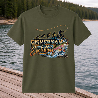 Fisherman Evolution Rainbow Trout Fly Fishing Graphic T-Shirt