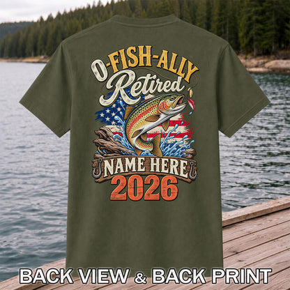 Retired Trout Fishing Patriotic Personalized Graphic T-Shirt | Back Print